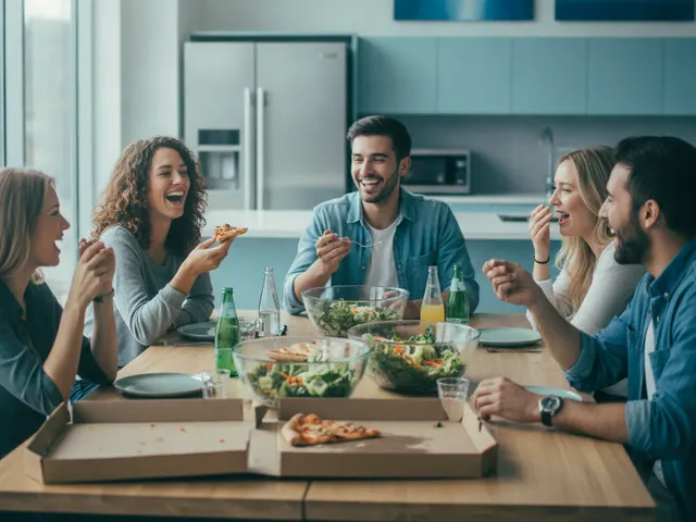 Colleagues having lunch together