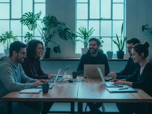 Young team working together at a large table